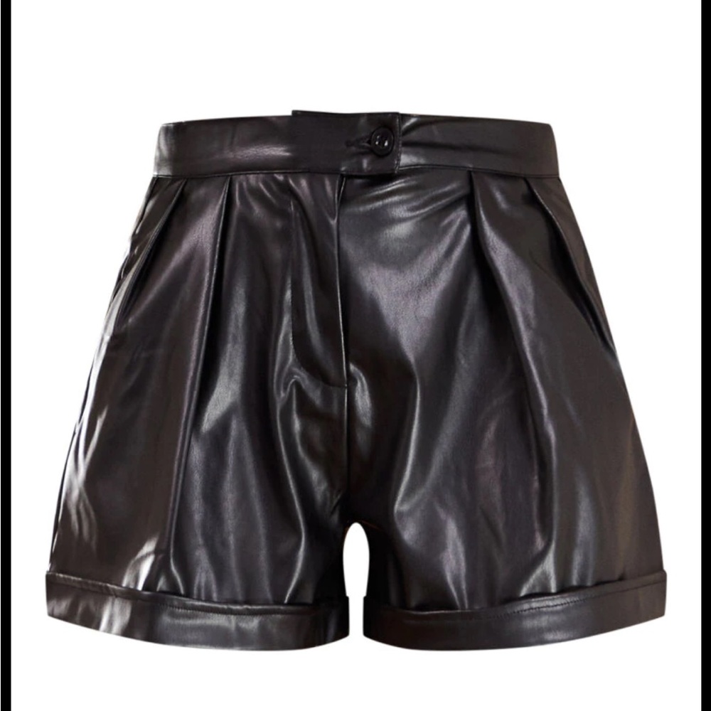 NWT Pretty Little Thing Faux Black Leather Pleated Shorts
